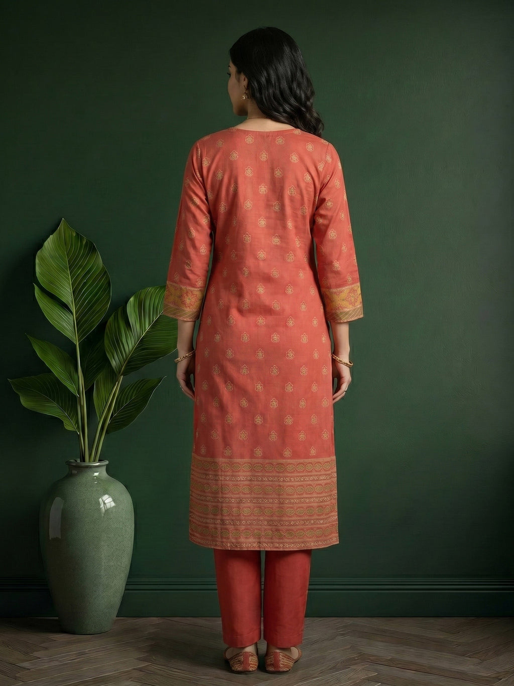 Dull Pink Printed Cotton Blend Kurta With Pant & Dupatta