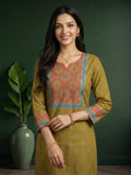 Mehndi Printed Cotton Blend Kurta With Pant & Dupatta