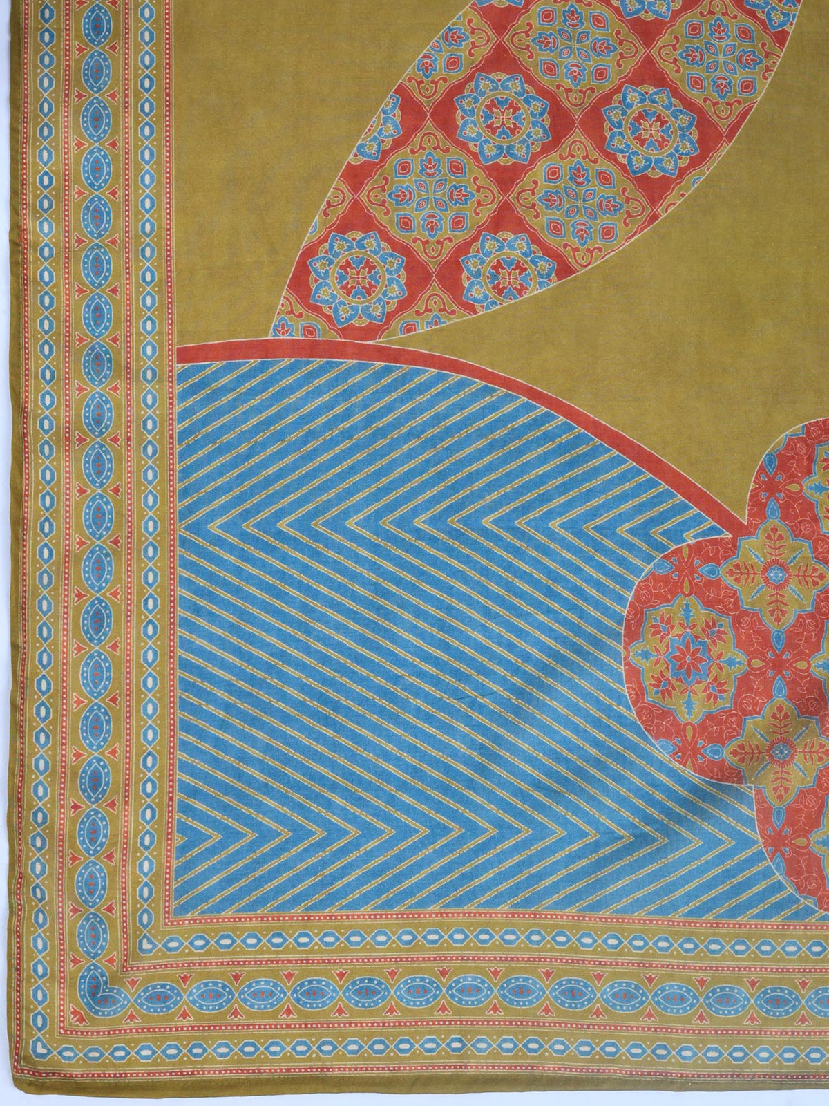 Mehndi Printed Cotton Blend Kurta With Pant & Dupatta