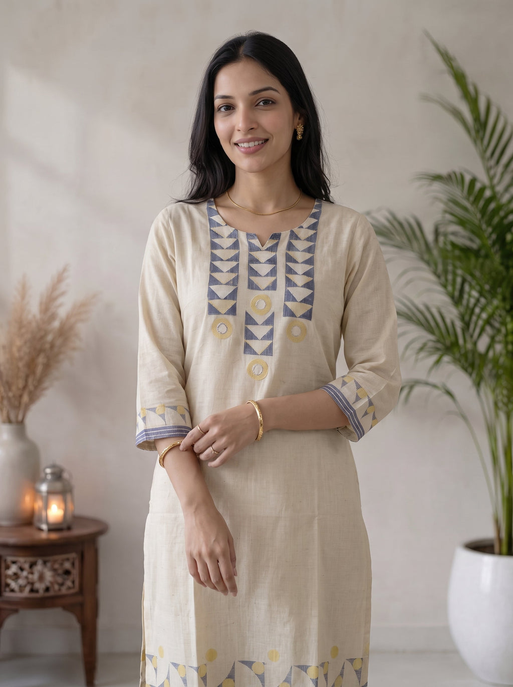 Off White Printed Cotton Blend Kurta With Pant & Dupatta
