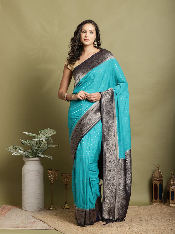 Polka Dot Woven Booti Crepe Saree