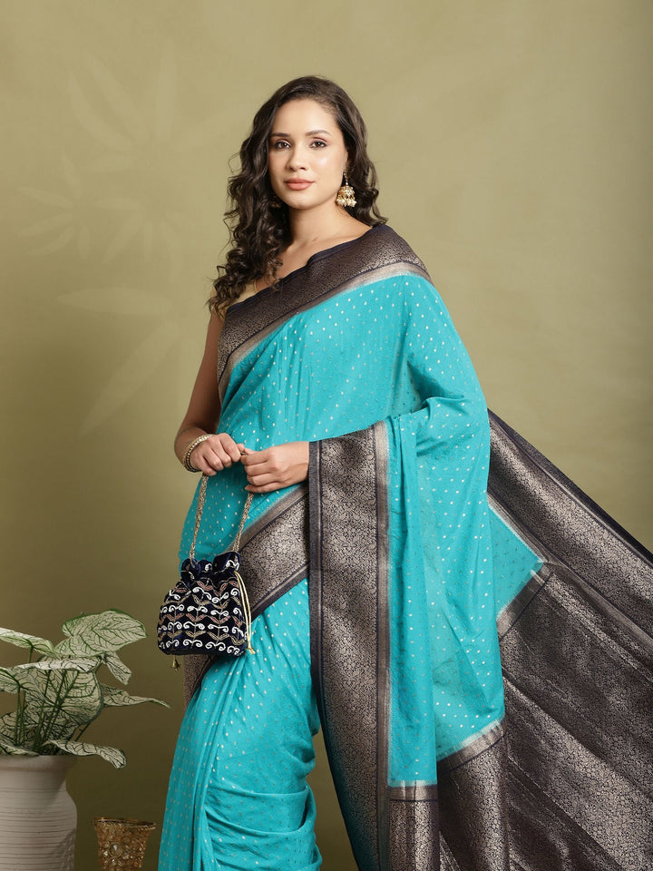 Polka Dot Woven Booti Crepe Saree
