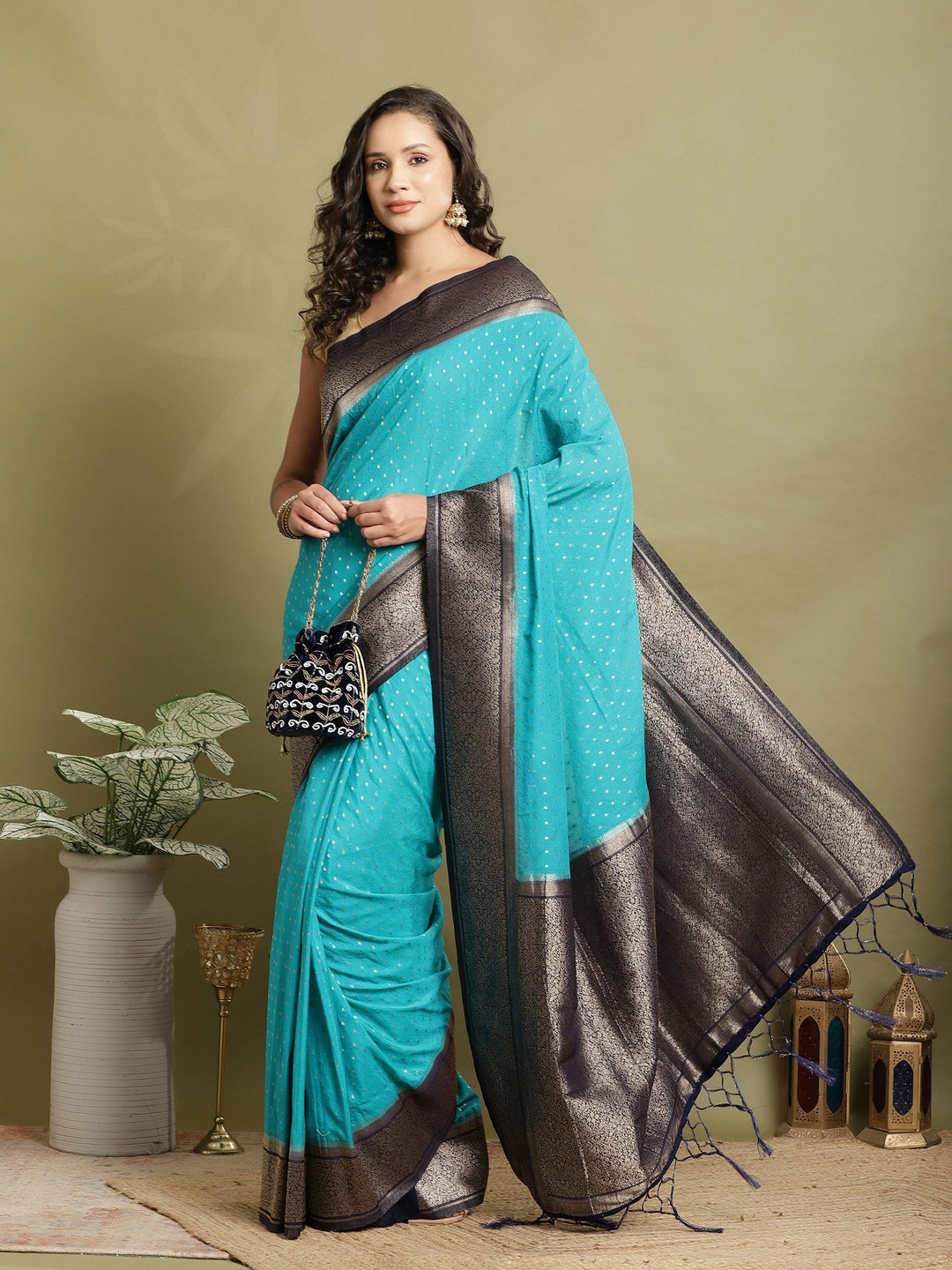 Polka Dot Woven Booti Crepe Saree