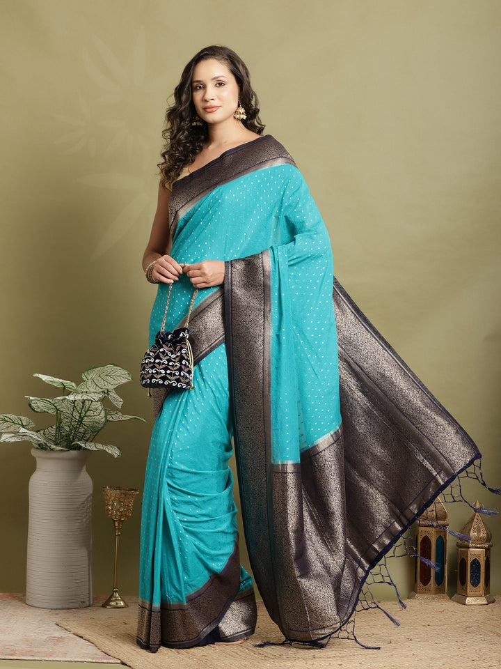Polka Dot Woven Booti Crepe Saree