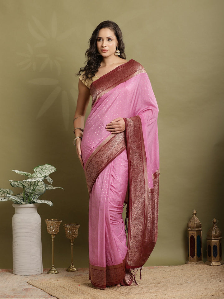 Polka Dot Woven Booti Crepe Saree