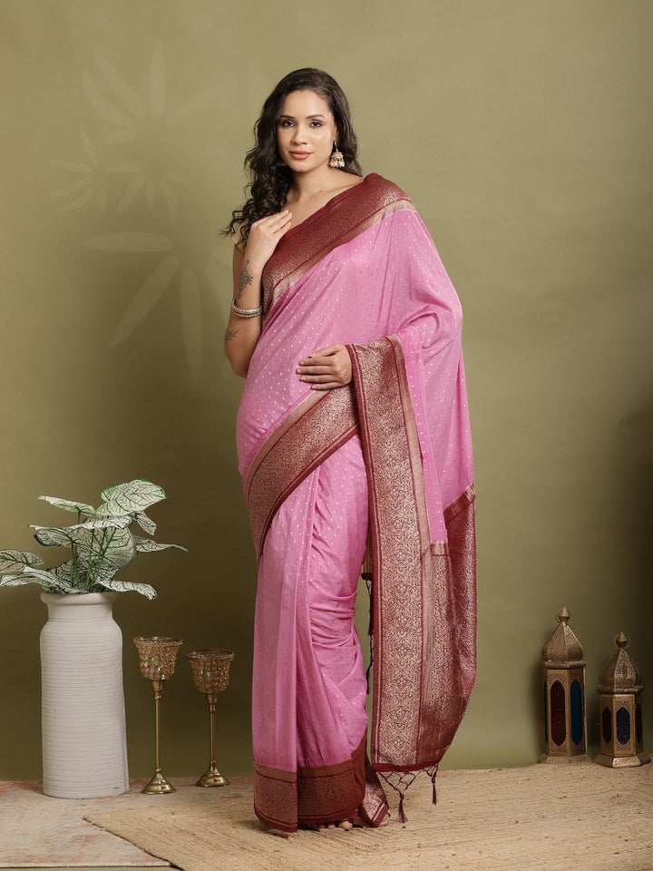 Polka Dot Woven Booti Crepe Saree