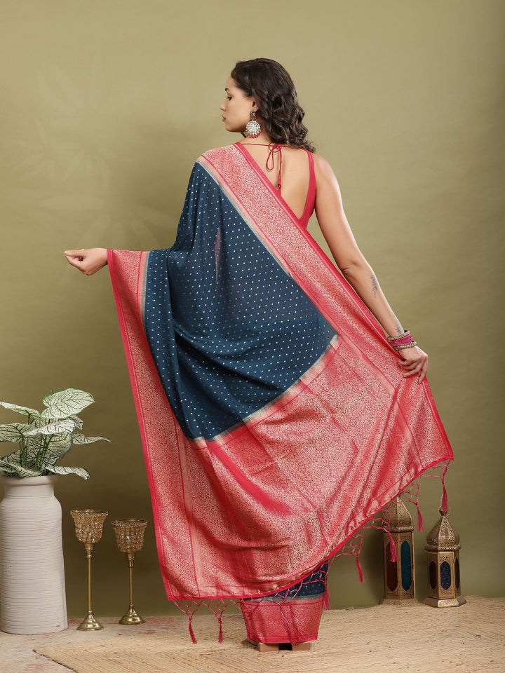 Polka Dot Woven Booti Crepe Saree