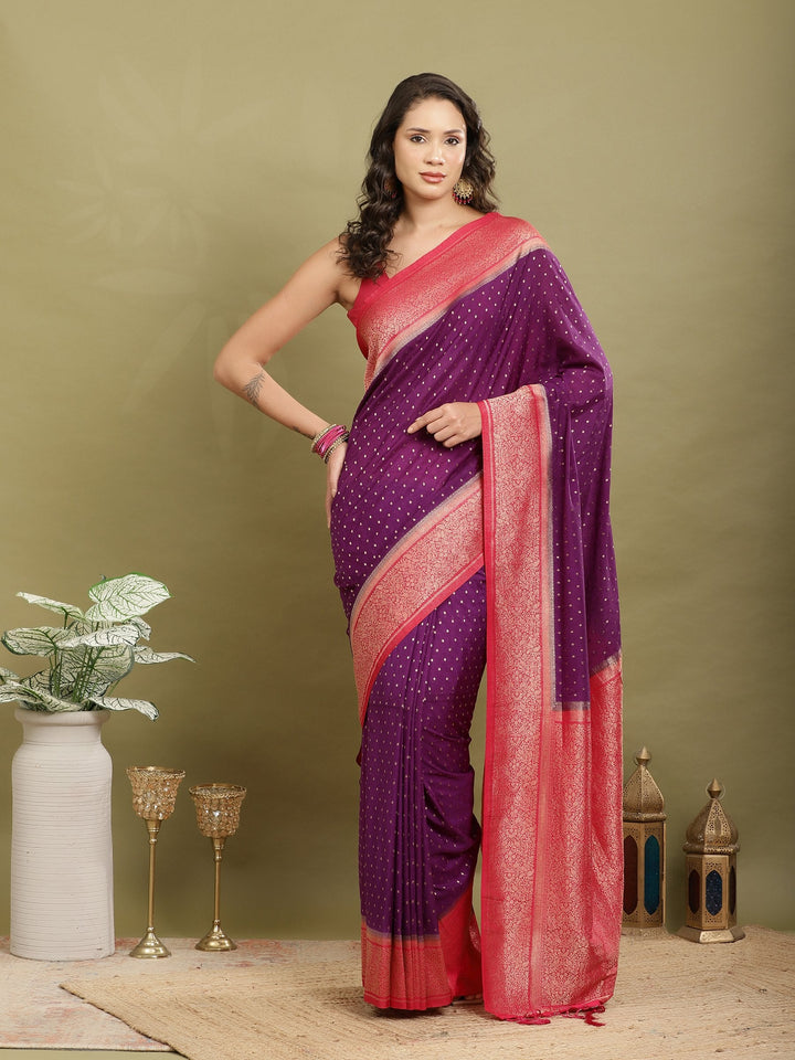 Polka Dot Woven Booti Crepe Saree
