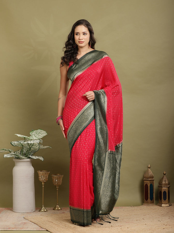 Polka Dot Woven Booti Crepe Saree