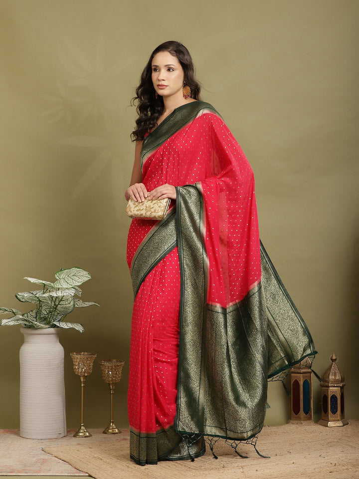 Polka Dot Woven Booti Crepe Saree