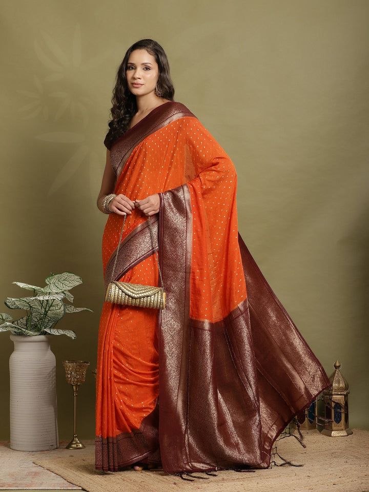 Polka Dot Woven Booti Crepe Saree