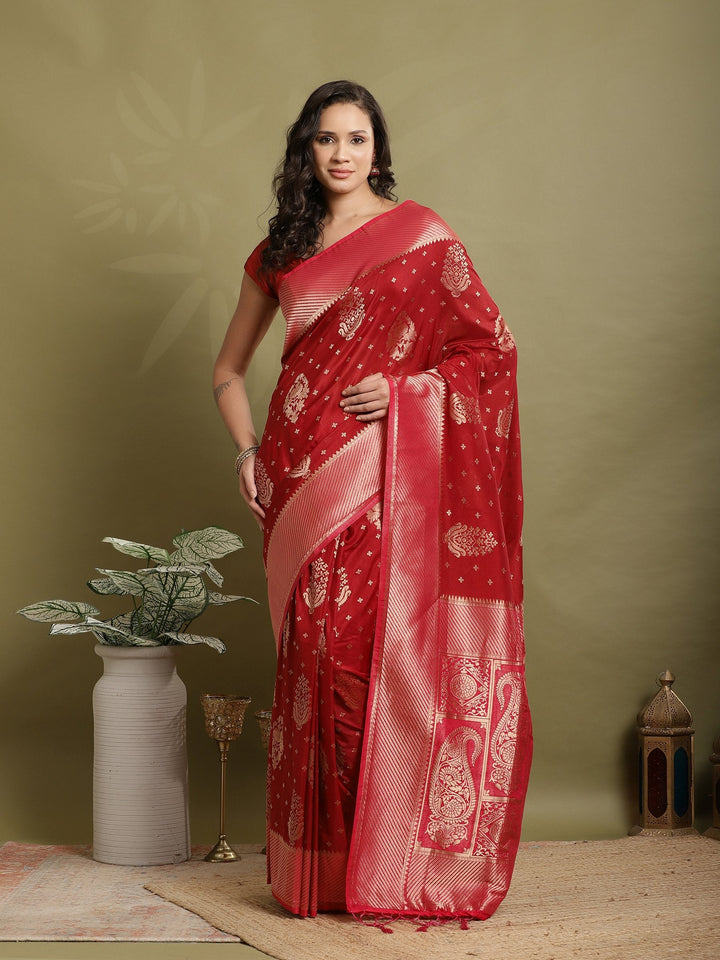 Zari Booti Woven  Crepe Saree