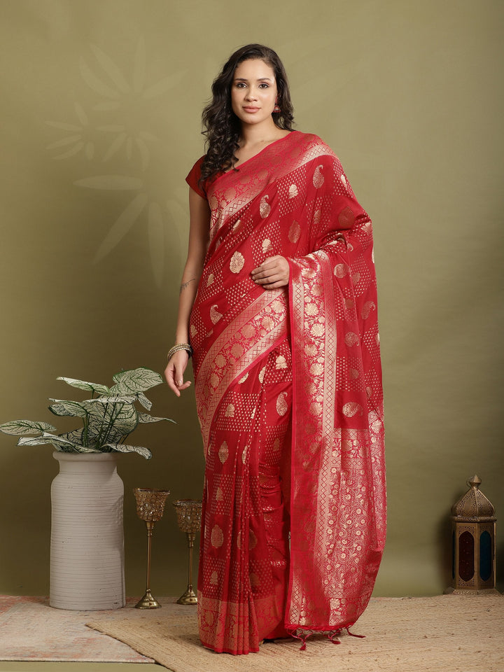 Zari Booti Woven  Crepe Saree