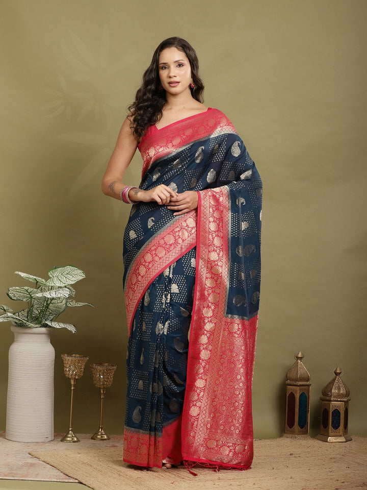 Zari Booti Woven  Crepe Saree