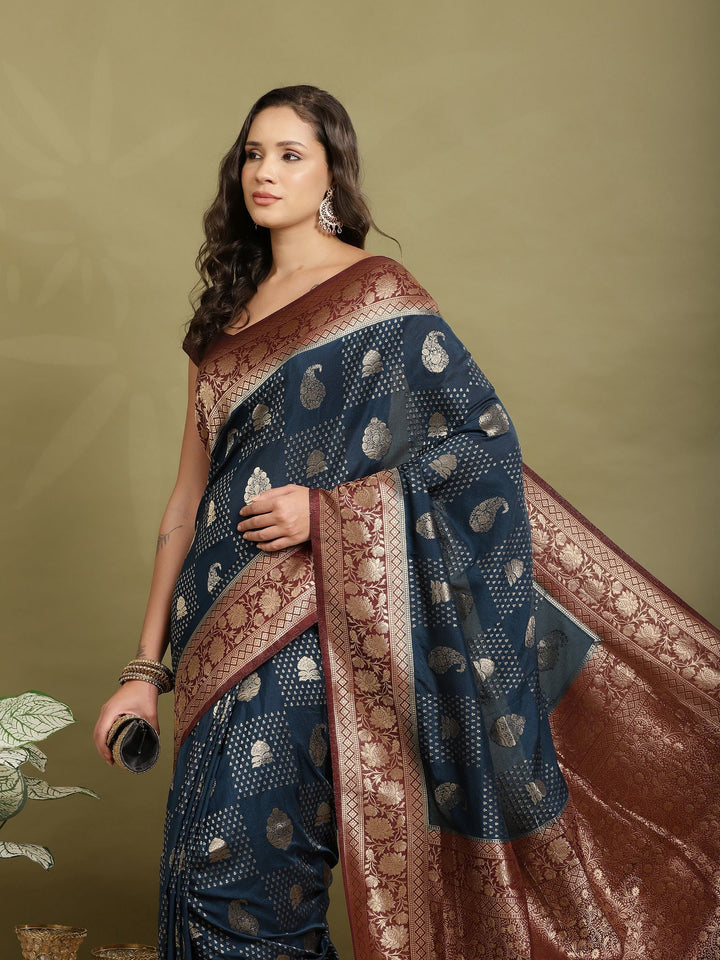 Zari Booti Woven  Crepe Saree