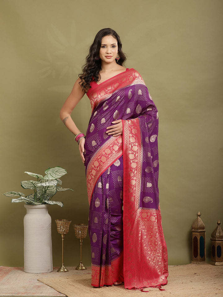 Zari Booti Woven  Crepe Saree