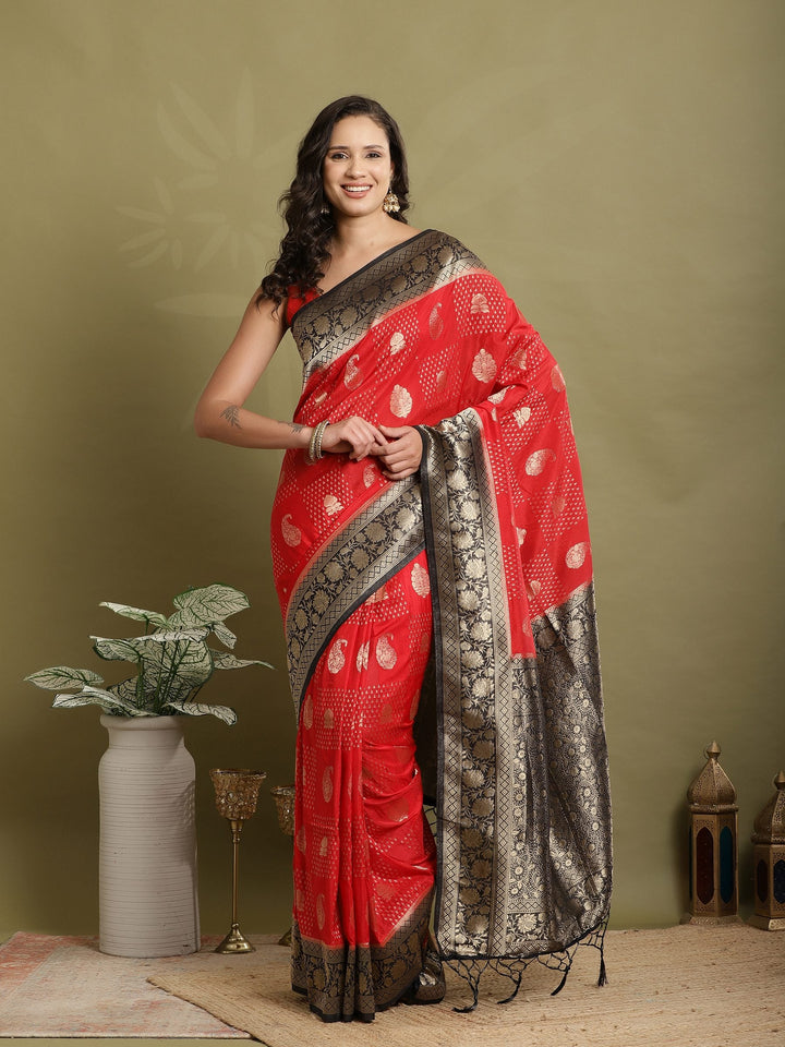 Zari Booti Woven  Crepe Saree