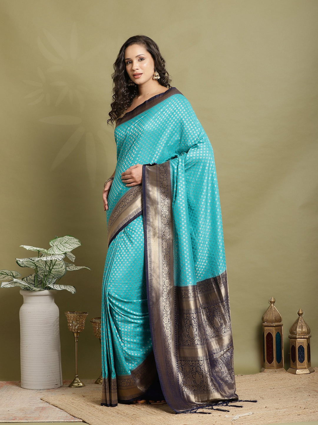Zari Booti Woven  Crepe Saree