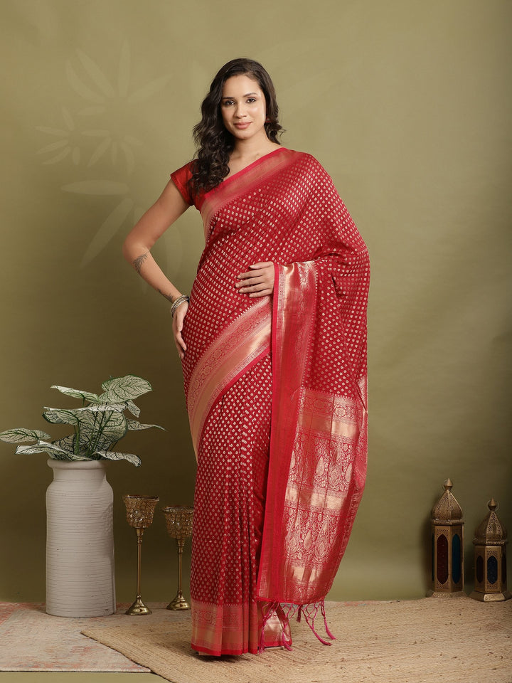 Zari Booti Woven  Crepe Saree