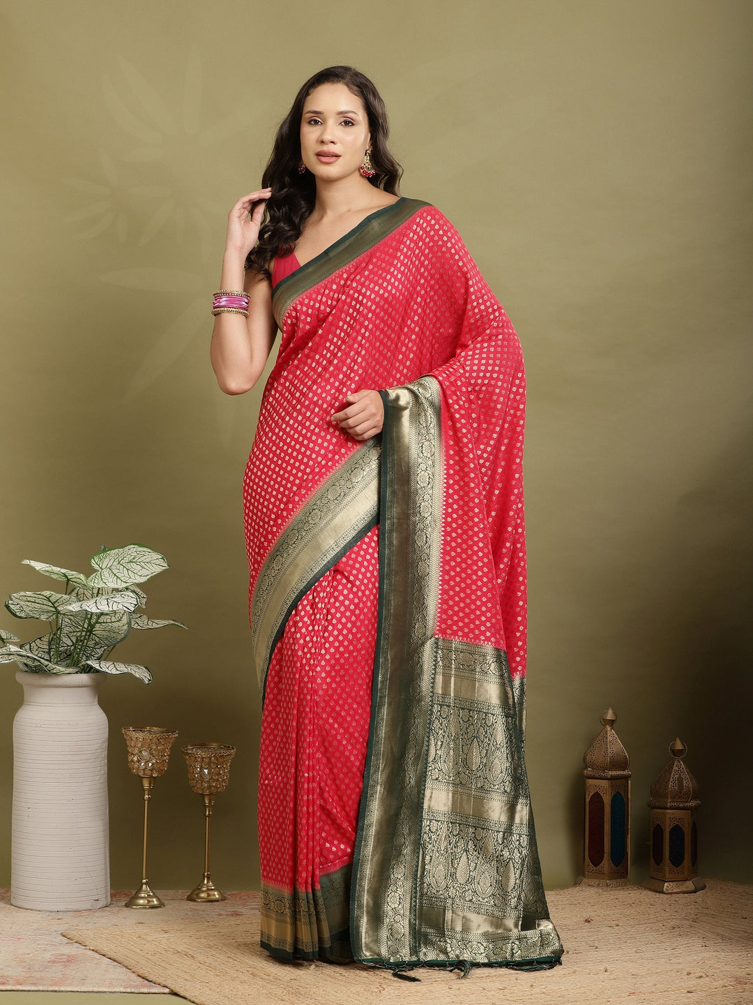 Zari Booti Woven  Crepe Saree