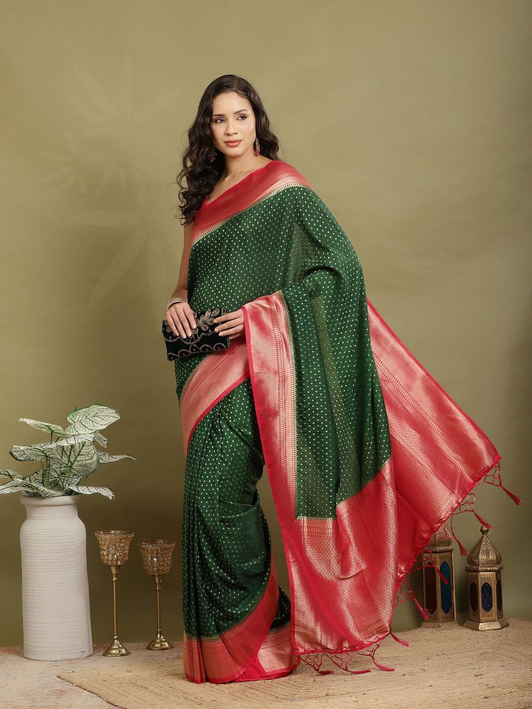 Zari Booti Woven  Crepe Saree
