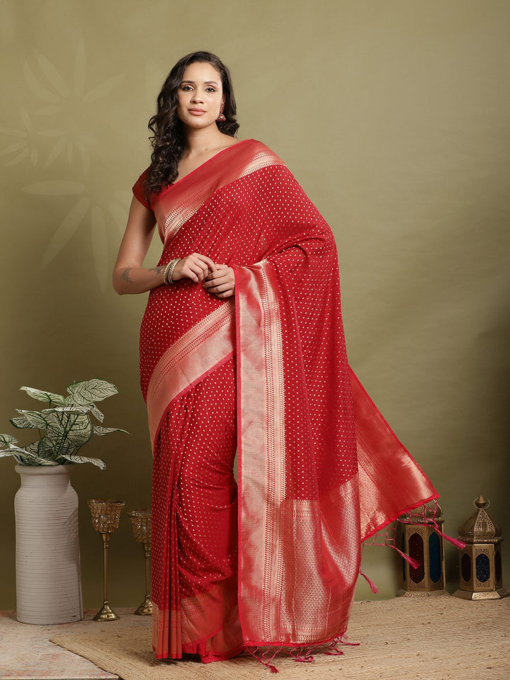 Zari Booti Woven  Crepe Saree