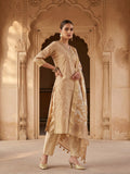 Beige Poly Viscose Digital Print V Neck Suit Set