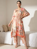 Multicolor Satin Printed Round Neck Kurta Set