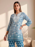 Linen  Round Neck Printed Kurta Set