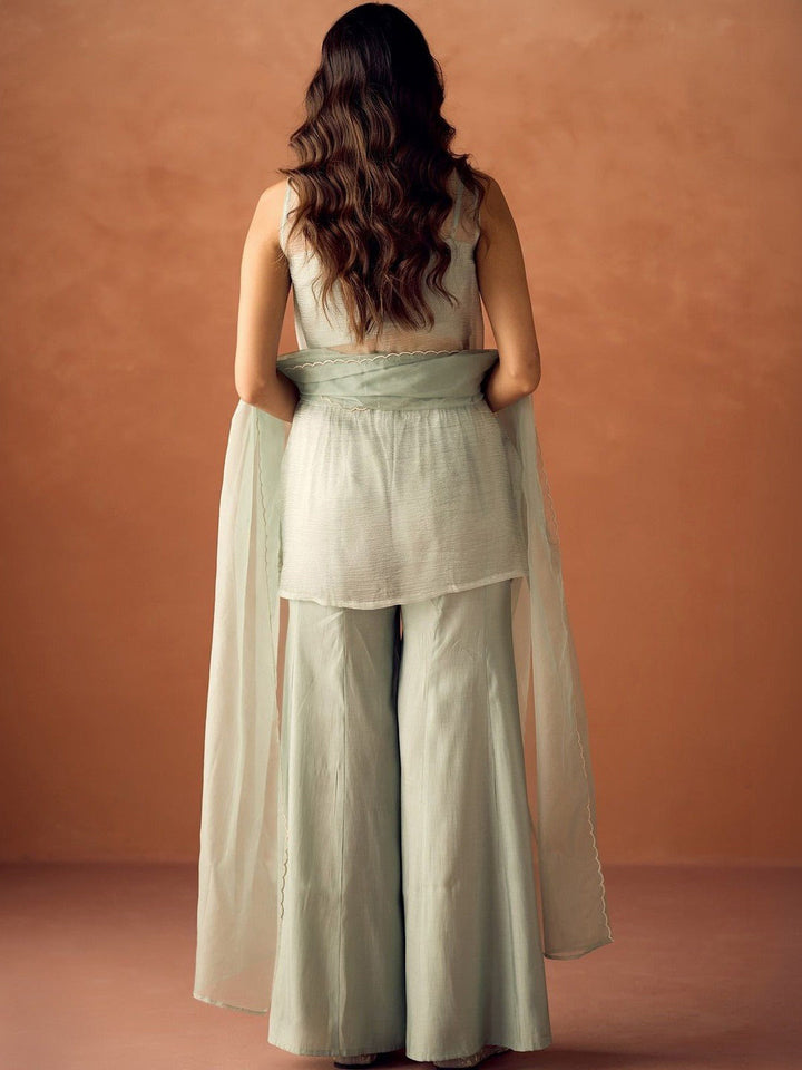 Mint Embroidered Crush Kurta With Pant &amp; Dupatta