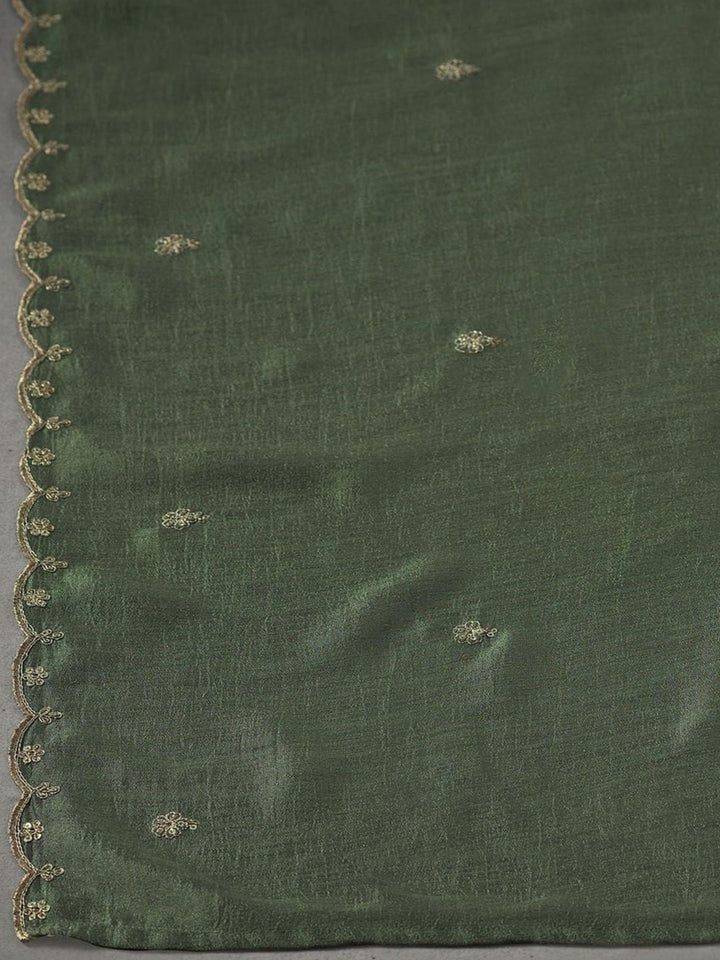 Green Embroidered Art Silk Kurta With Pant &amp; Dupatta