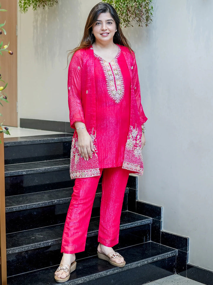 Rani Embroidered Chinon Kurta With Pant &amp; Dupatta