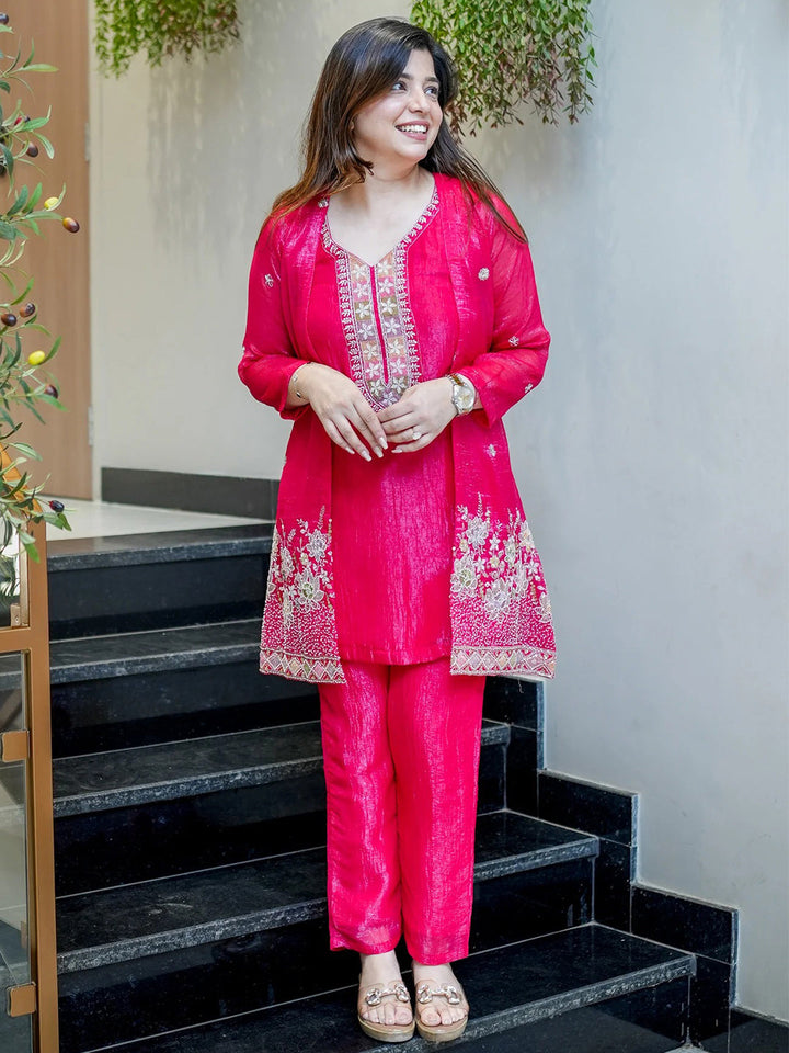 Rani Embroidered Chinon Kurta With Pant &amp; Dupatta