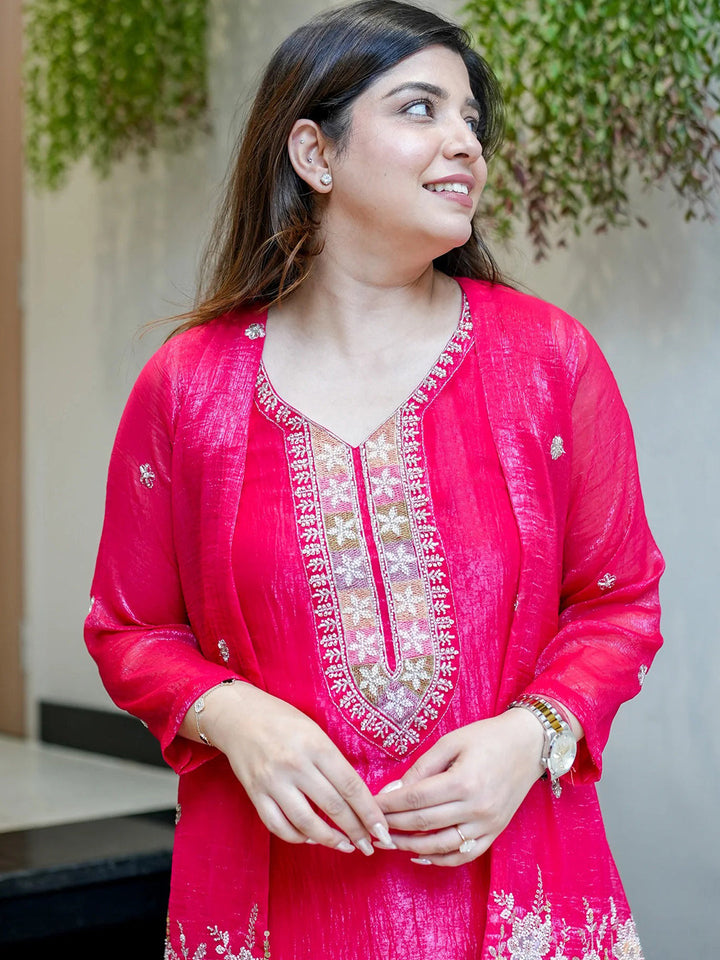 Rani Embroidered Chinon Kurta With Pant &amp; Dupatta