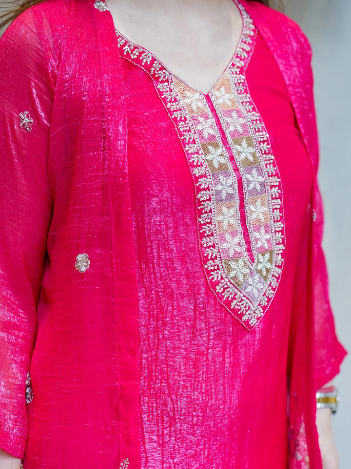 Rani Embroidered Chinon Kurta With Pant &amp; Dupatta