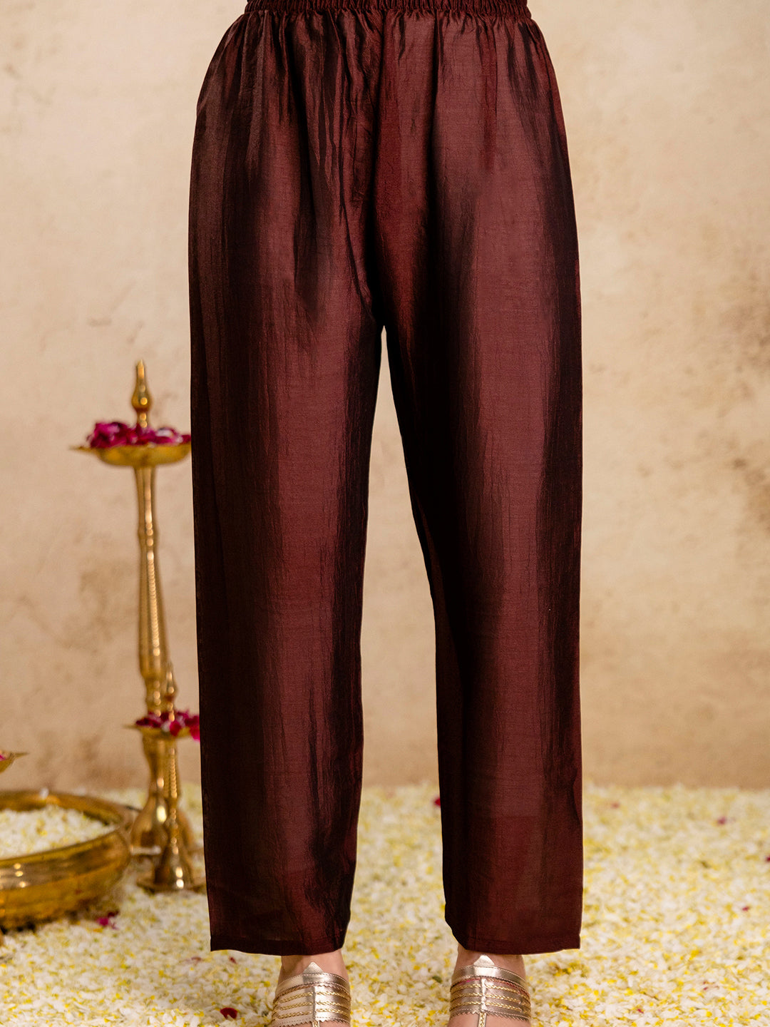 Maroon Embroidered Art Silk Kurta With Pant &amp; Dupatta