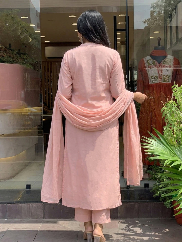 Pink-Lt Embroidered Art Silk Kurta With Pant &amp; Dupatta