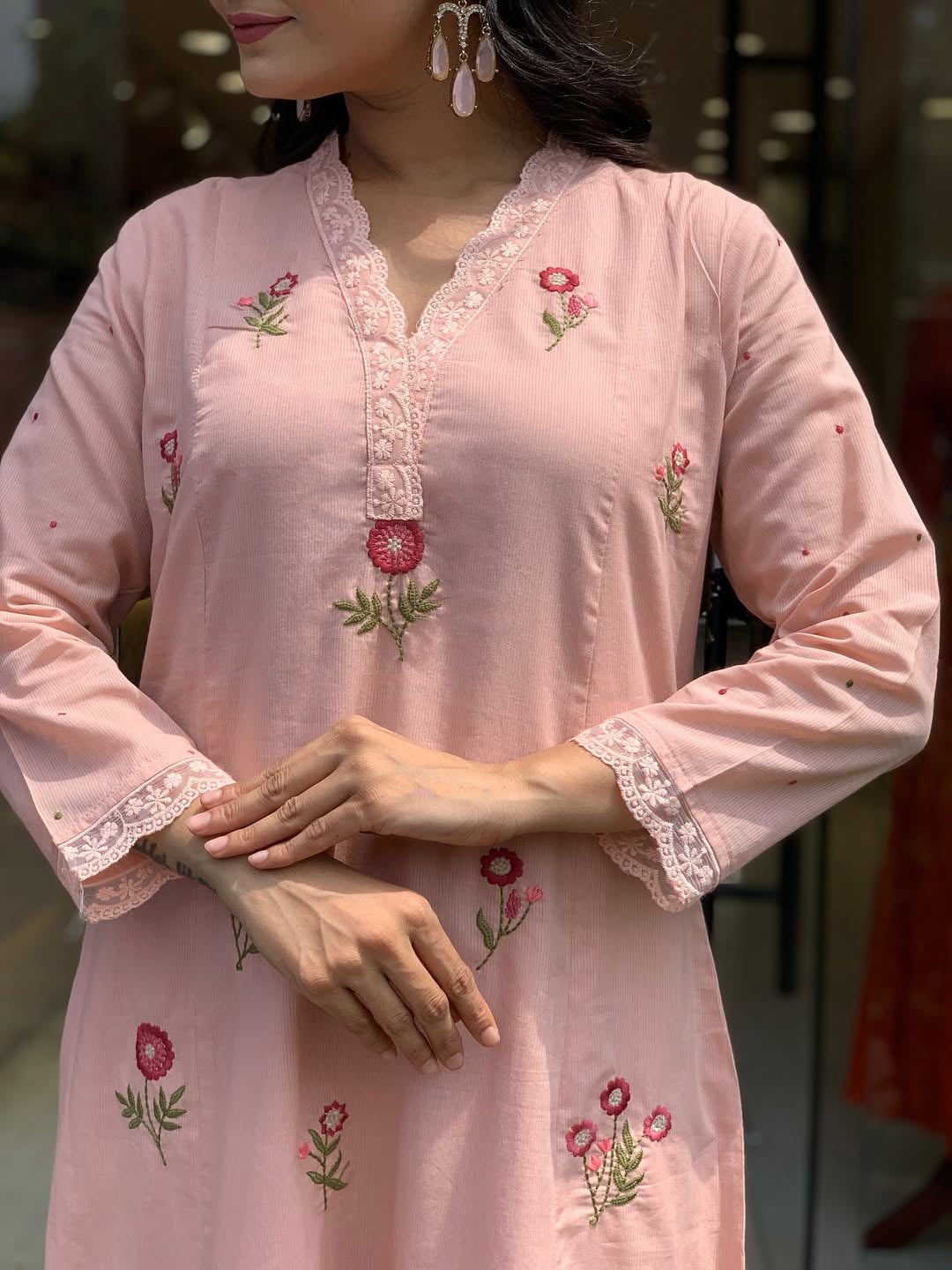 Pink-Lt Embroidered Art Silk Kurta With Pant &amp; Dupatta