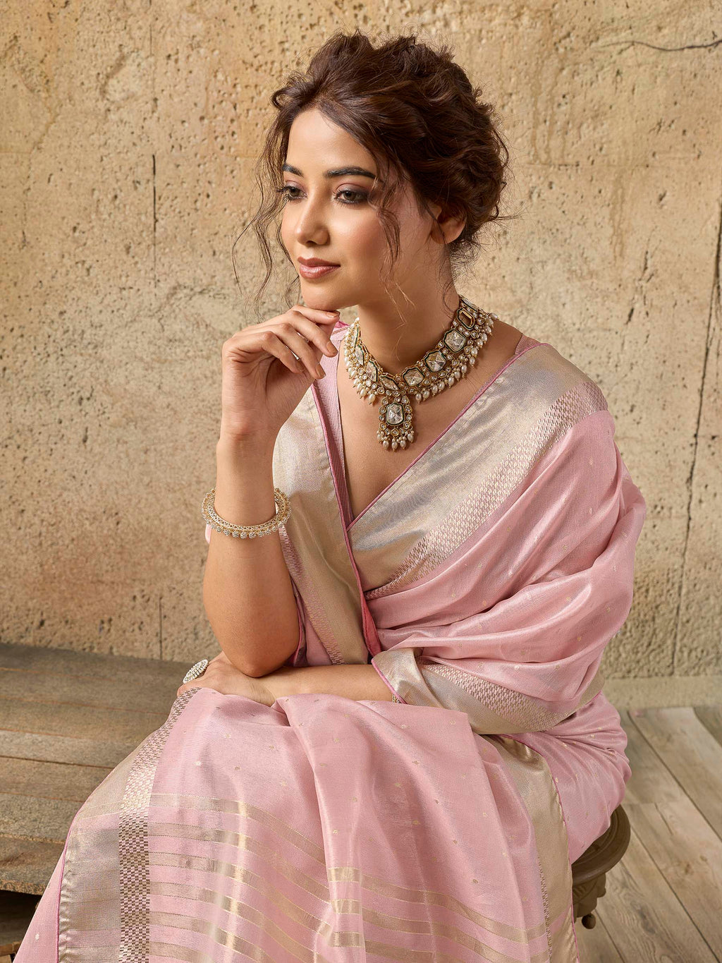 Pink Tissue Woven Saree