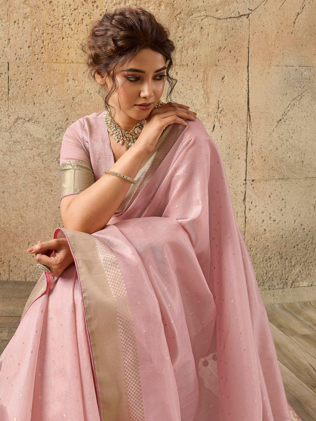 Pink Tissue Woven Saree