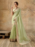 Pista-Green Tissue Woven Saree