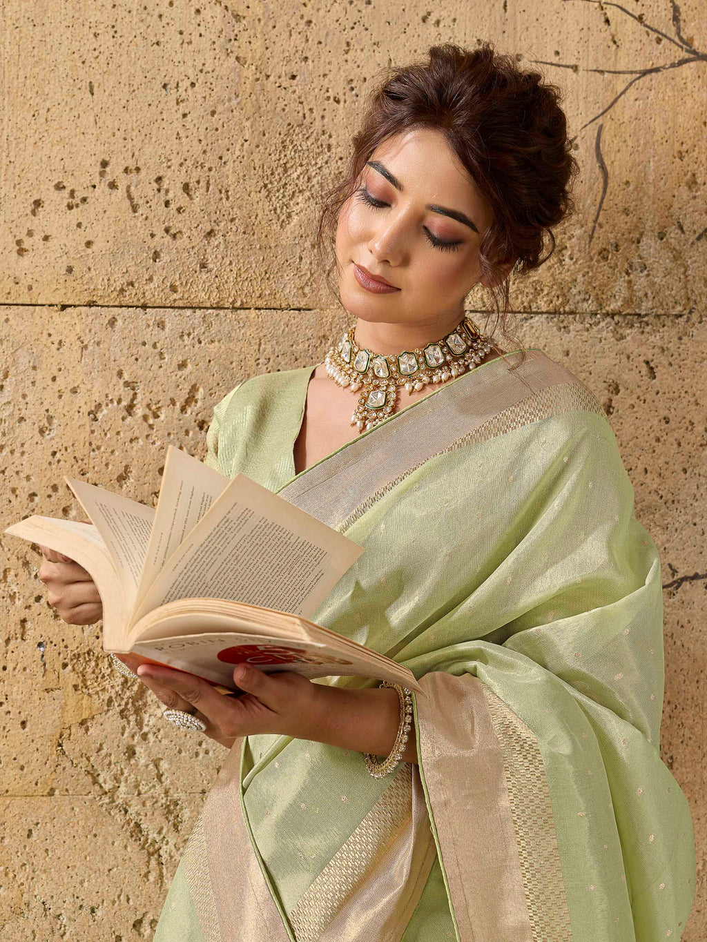 Pista-Green Tissue Woven Saree