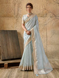 Sky-Blue Tissue Woven Saree