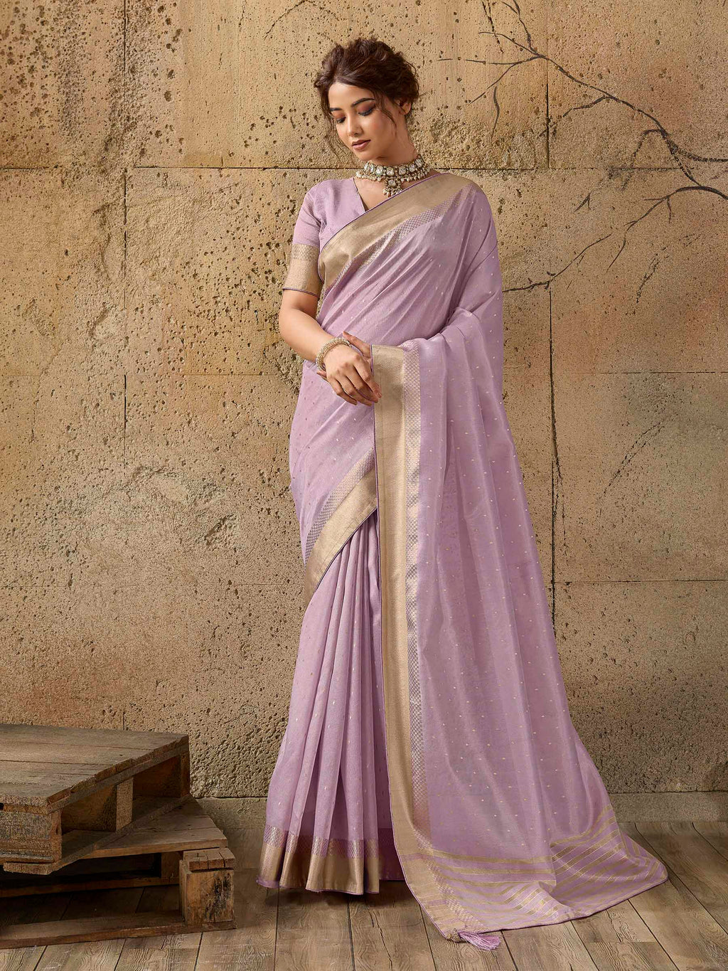 Lavender Tissue Woven Saree
