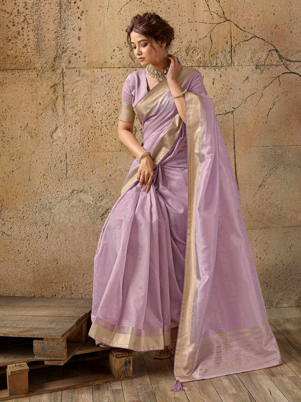 Lavender Tissue Woven Saree