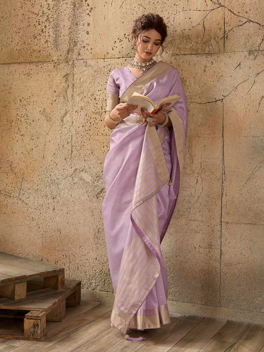 Lavender Tissue Woven Saree