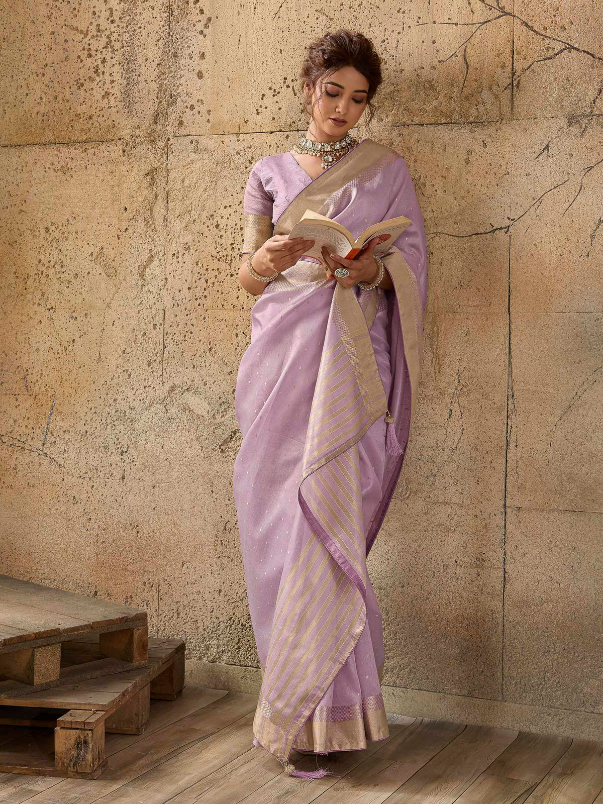 Lavender Tissue Woven Saree