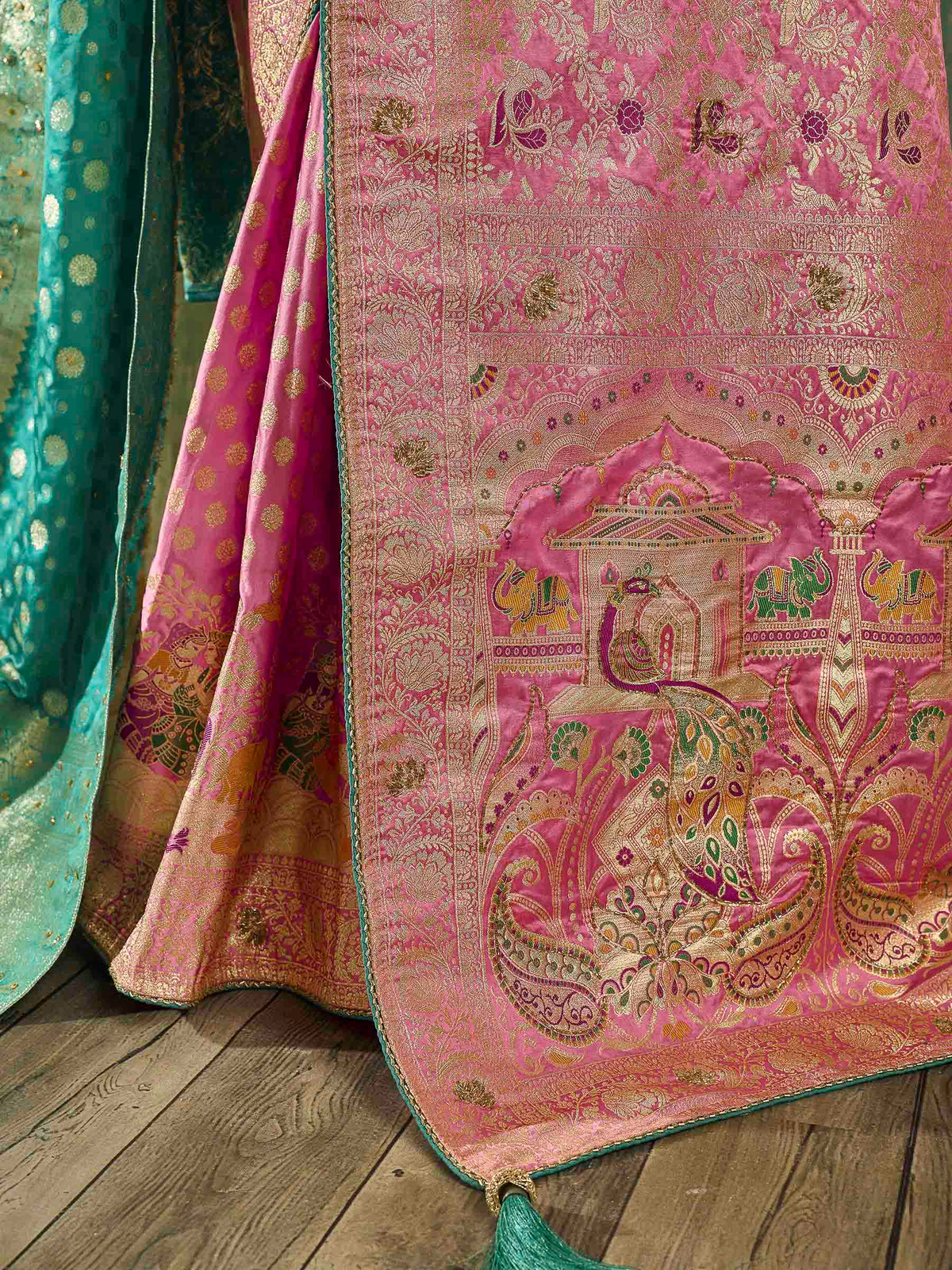 Pink Satin Woven Handloom Saree