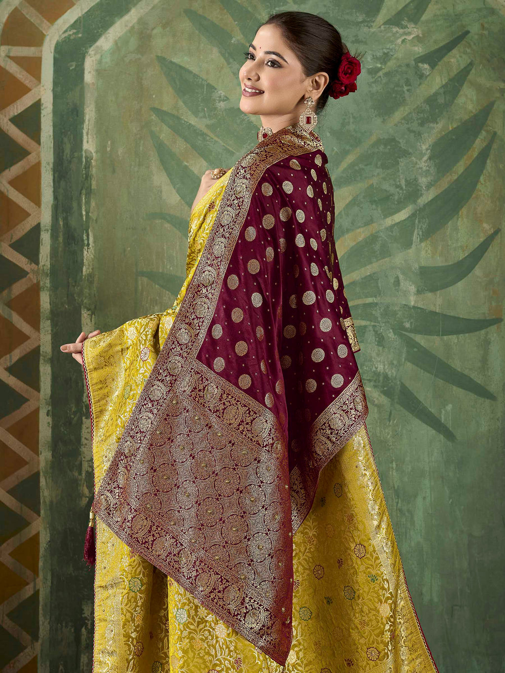 Mustard Satin Woven Handloom Saree