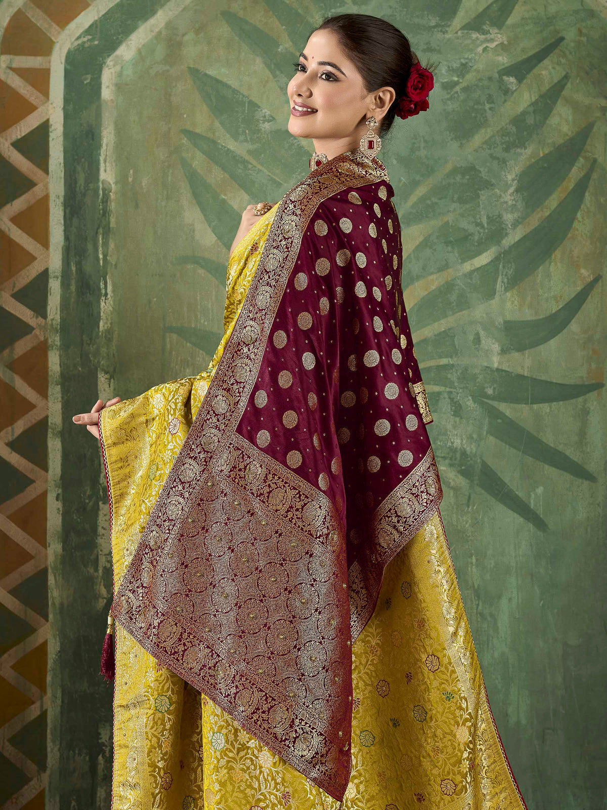 Mustard Satin Woven Handloom Saree